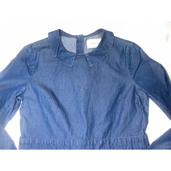 Solid & Striped Dress Size M Blue Chambray Cotton Fit-Flared Long Sleeve Collar - Picture 2 of 12
